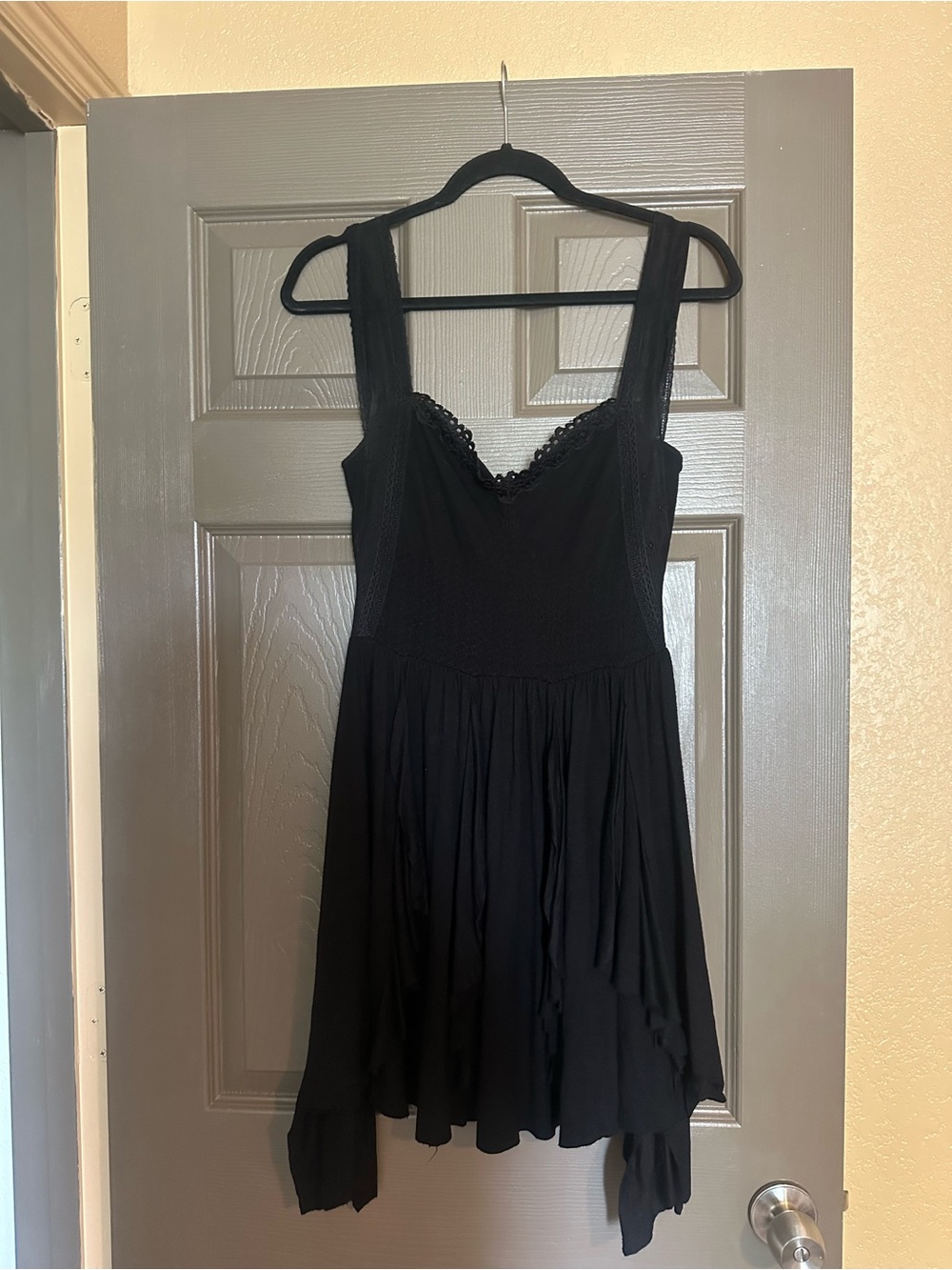 Free People Black Asymmetrical Lace-Trim Dress